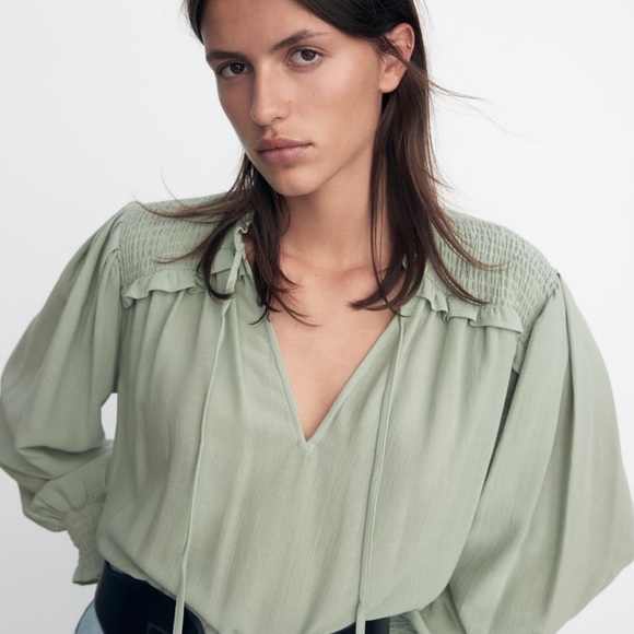 Zara Smocked Shoulder Blouse - Picture 3 of 8